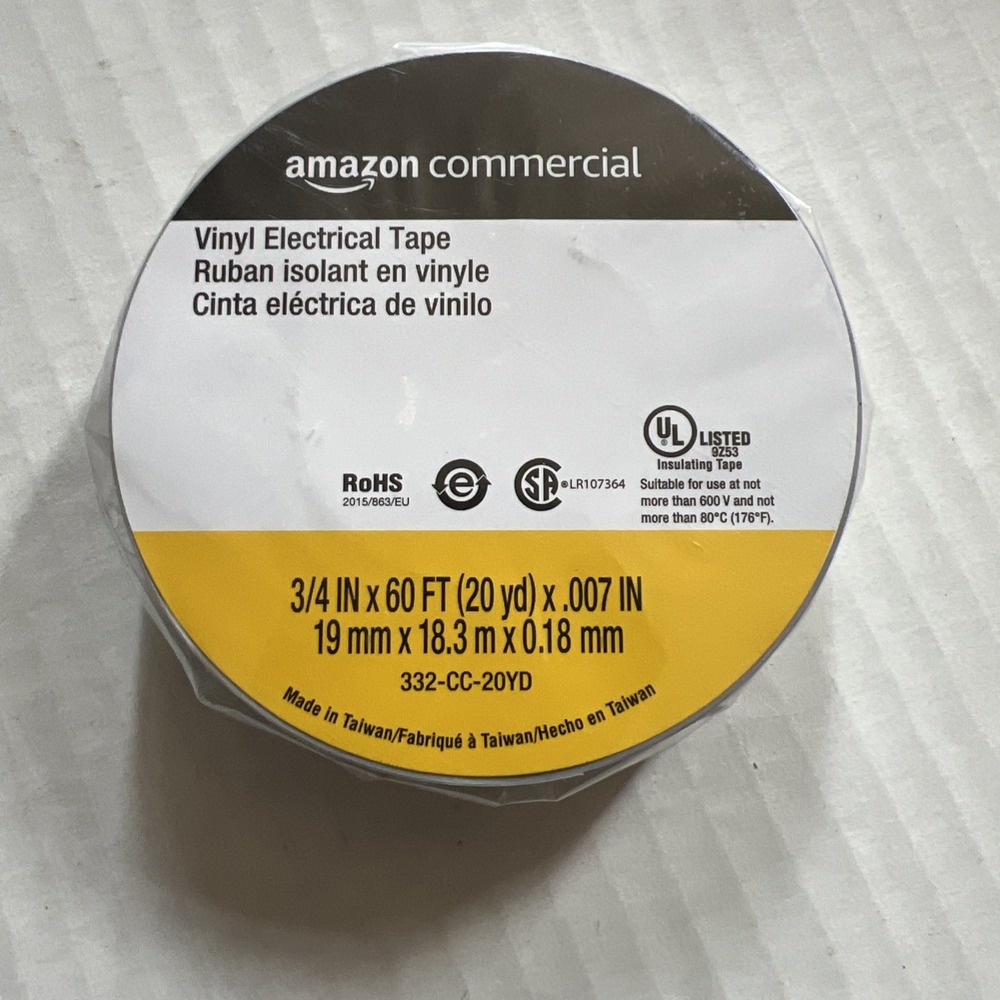 Amazon Commercial Vinyl Electrical Tape Grey 3/4 in x 60 ft 332-CC-20YD